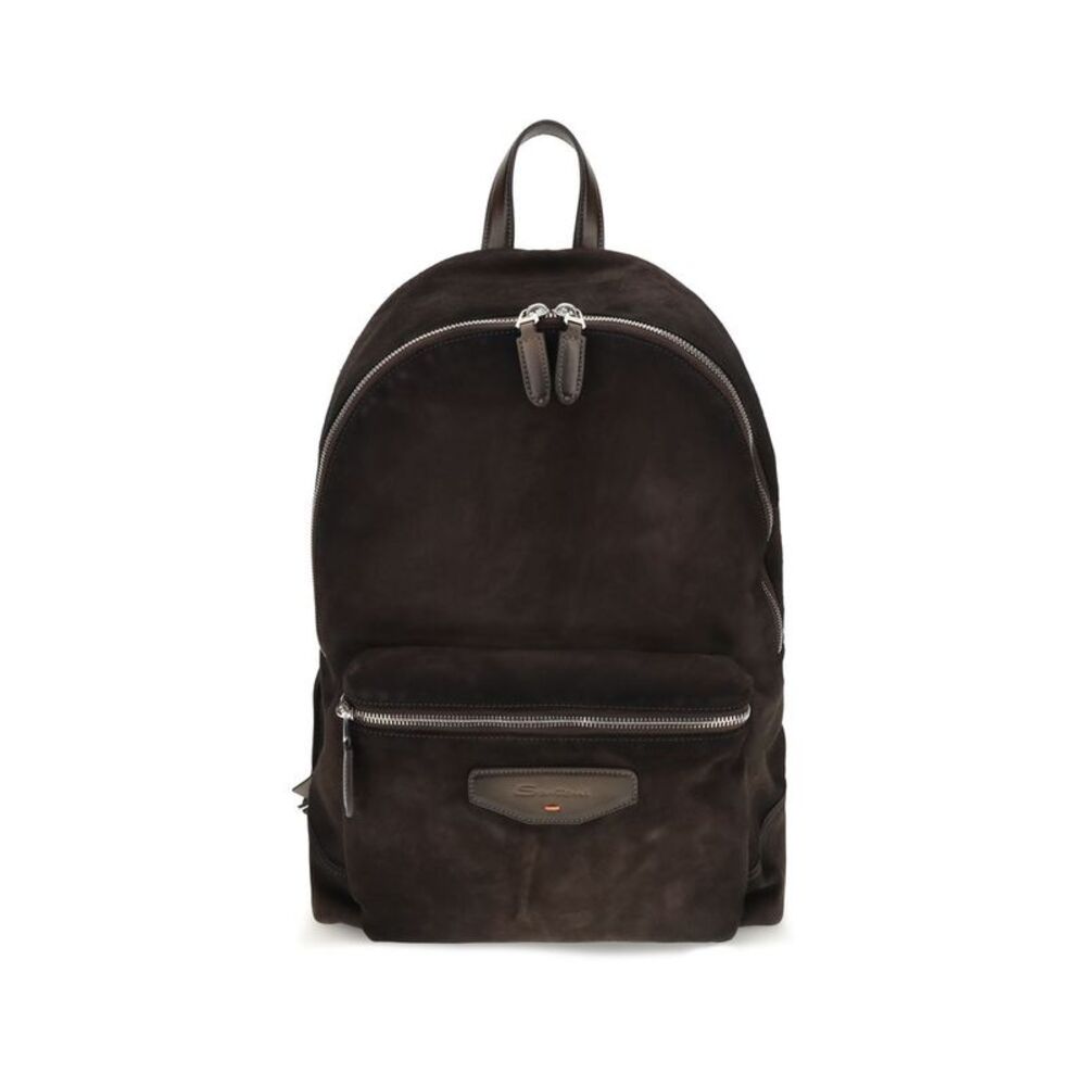 Santoni Brown Calf Leather Bos Taurus Men's Backpack